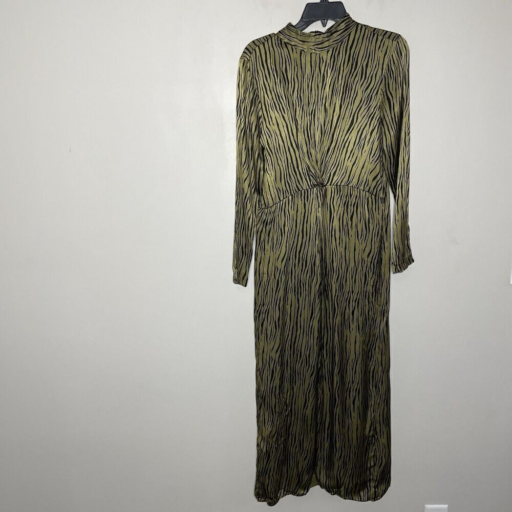 PETERSYN Dress Womens Large L Zuma Maxi Olive Green Zebra Print Long Sleeve